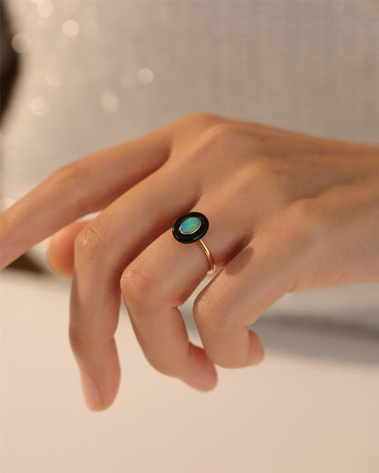 Natural Australian opal ring with Onyx