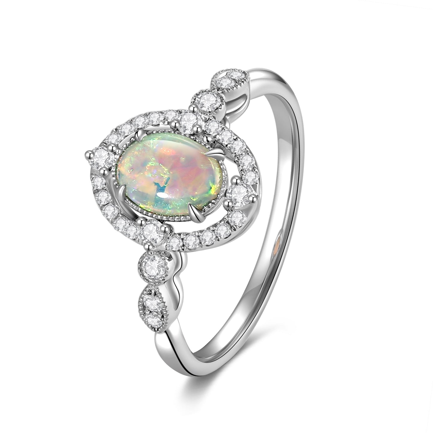 Art Deco Style Crystal Opal Ring