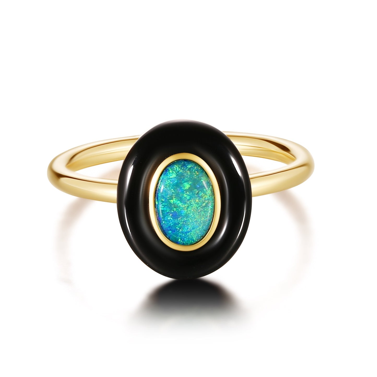 Natural Australian opal ring with Onyx