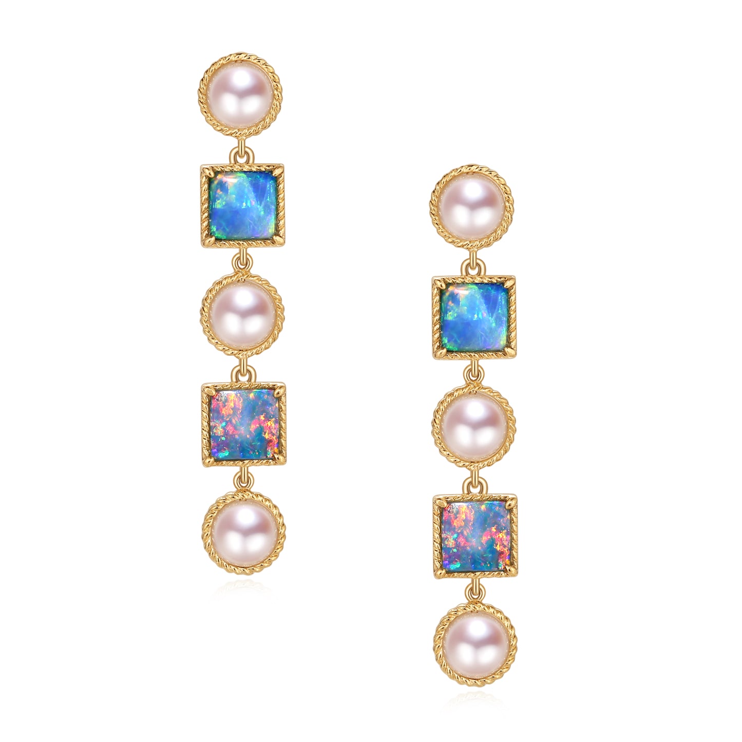 Natural Australian opal earrings with akoya pearl