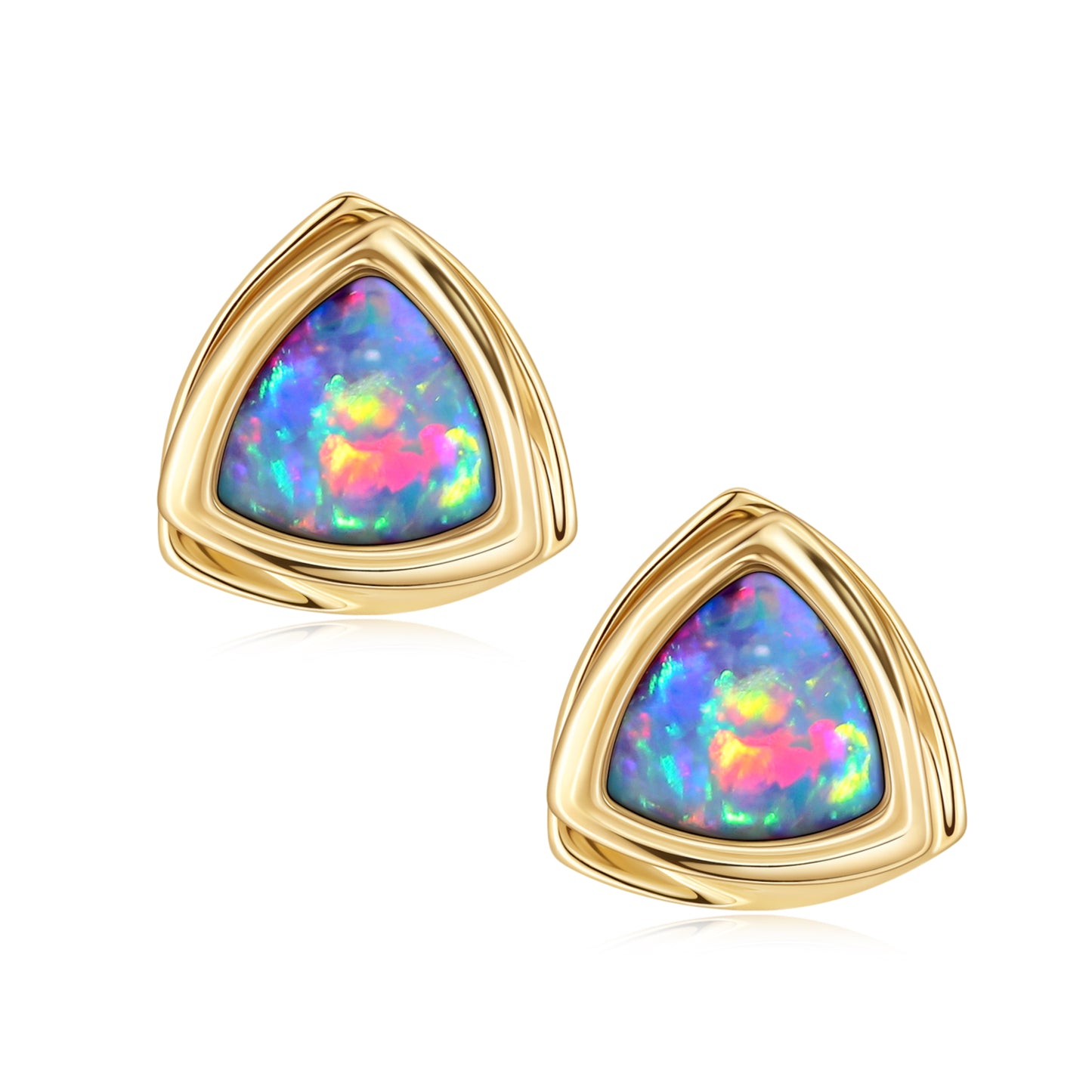 18K Gold Geometric Triangle Earrings with natural opal