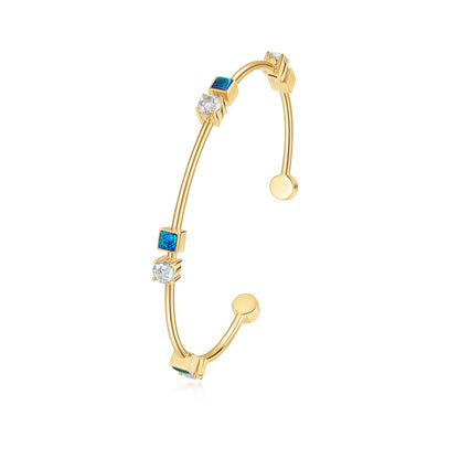 Square Aquamarine x opal  Bangle