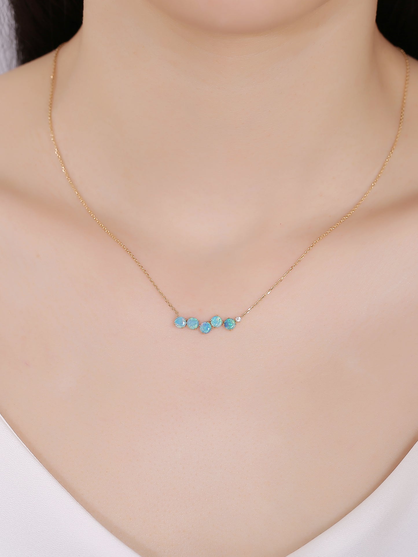 Natural Australian opal necklace with diamond