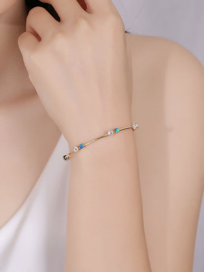 Square Aquamarine x opal  Bangle