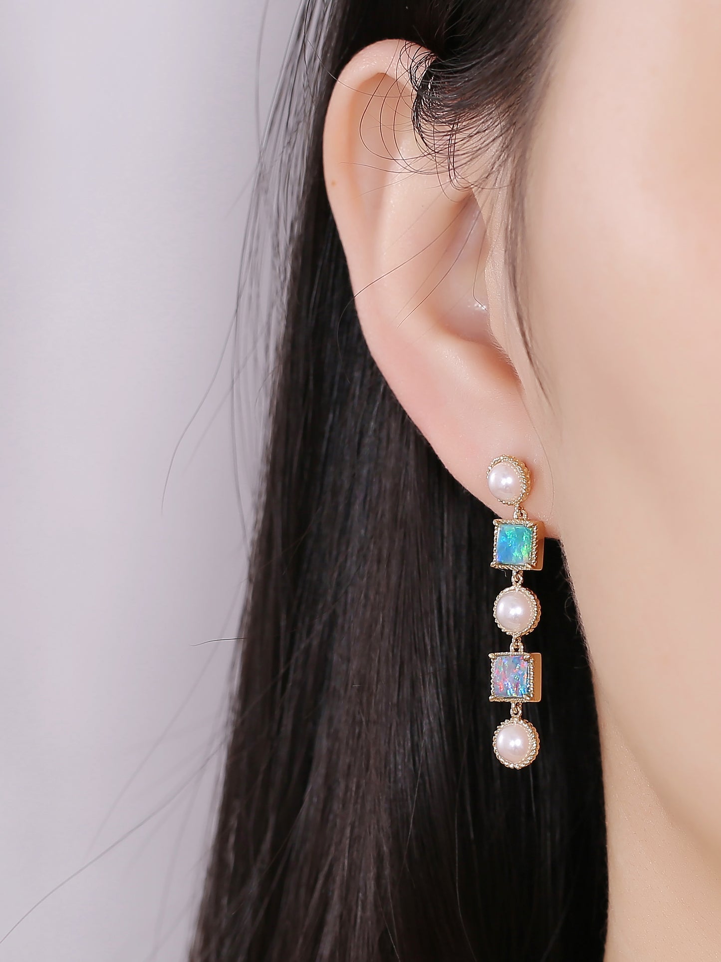 Natural Australian opal earrings with akoya pearl