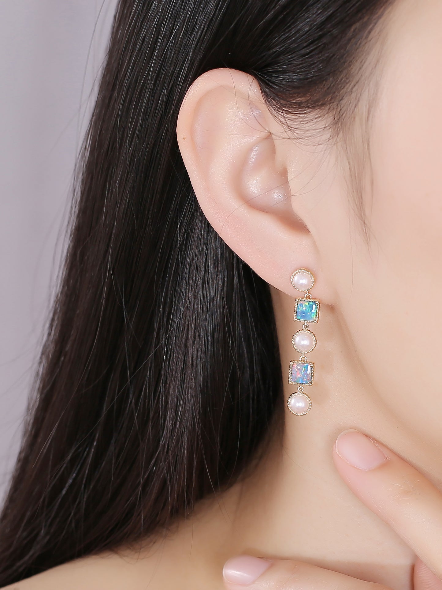 Natural Australian opal earrings with akoya pearl