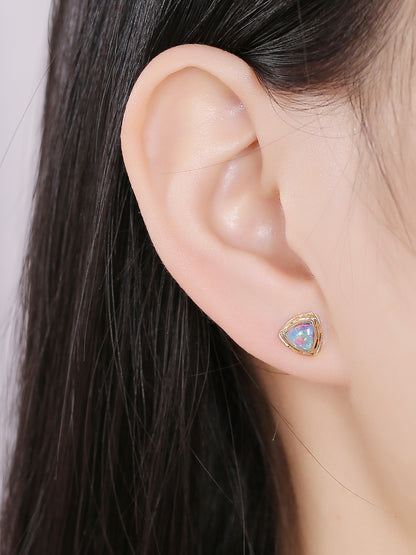 18K Gold Geometric Triangle Earrings with natural opal