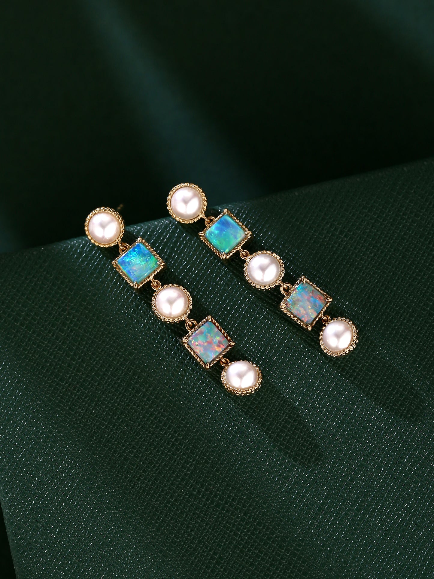 Natural Australian opal earrings with akoya pearl