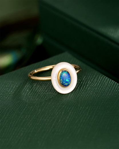 Australian Opal Ring with mother of pearl