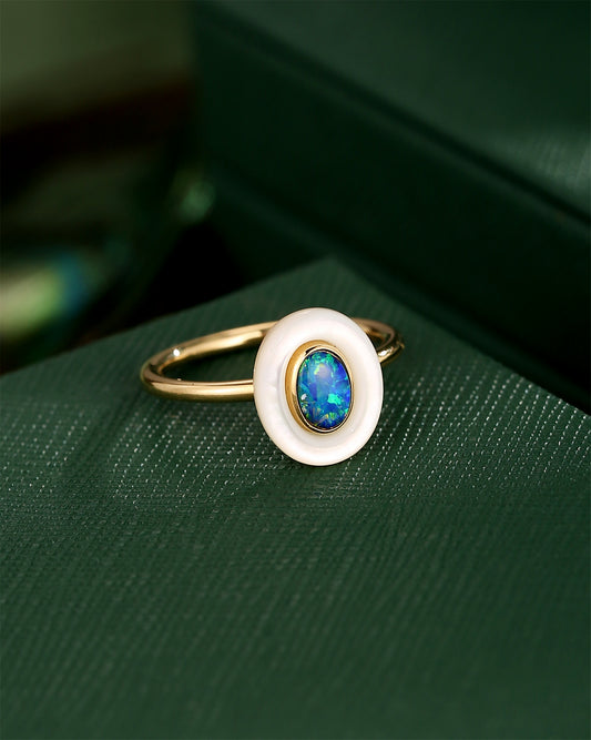 Australian Opal Ring with mother of pearl