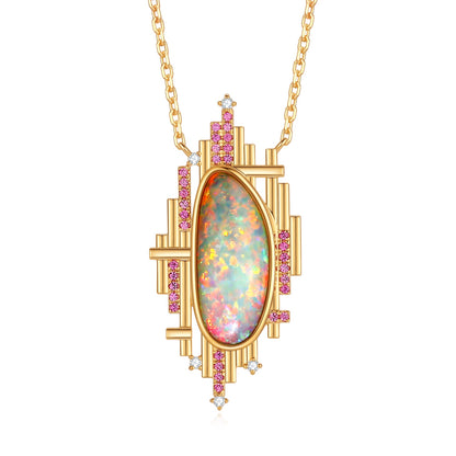 Architectural style Natural Australian White Opal Necklace