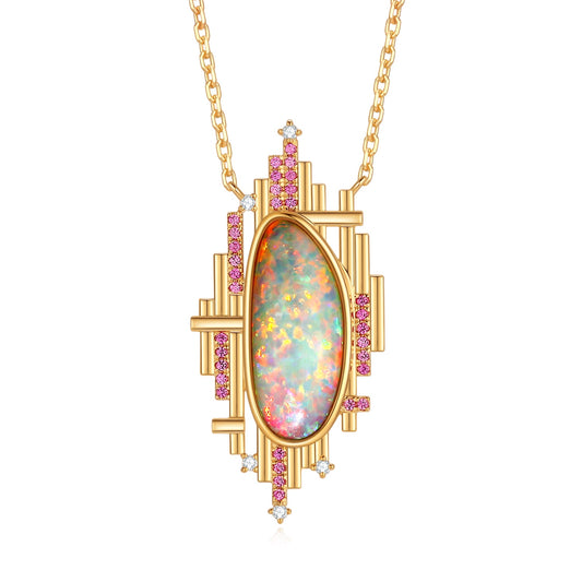 Architectural style Natural Australian White Opal Necklace