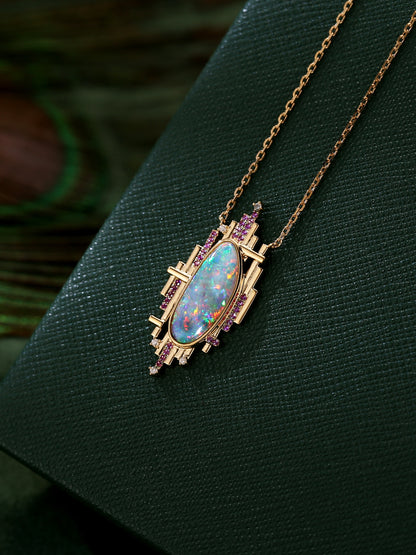 Architectural style Natural Australian White Opal Necklace