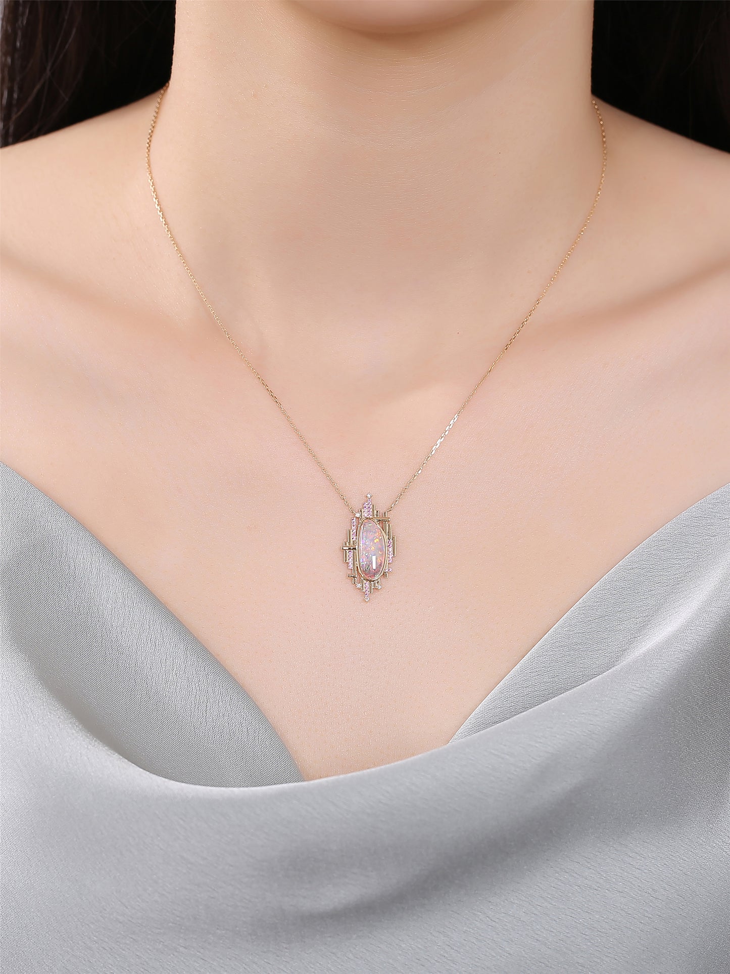 Architectural style Natural Australian White Opal Necklace