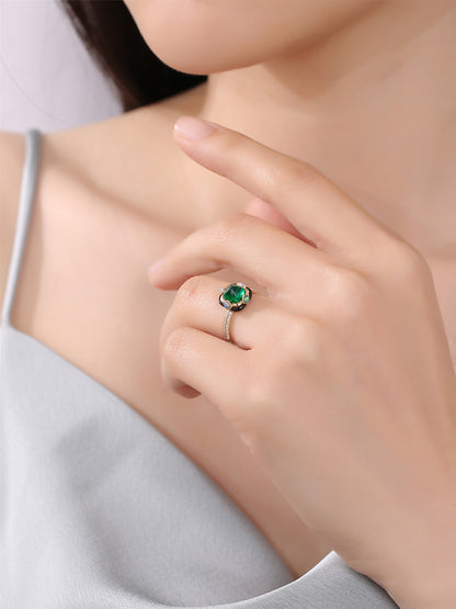 Pyramid Modern Style Emerald Ring with Natural Australian Opal